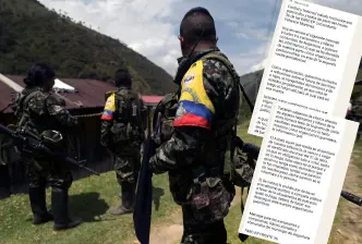 El mensaje de intimidación a los votantes está siendo repartido por las disidencias de las Farc en los pueblos del Norte de Antioquia. FOTOS: AFP Y CORTESÍA.