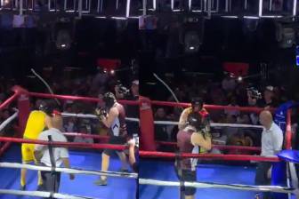 El gobernador de Caquetá (amarillo) y el alcalde de Florencia (vino tinto) se citaron en un ring de boxeo como si fuera una velada de influencers. Fotos: Captura video X @LilCaquetensis