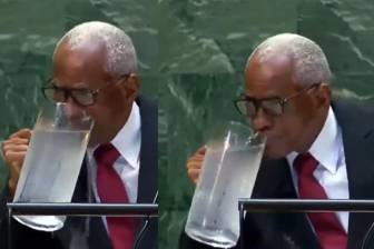 Video viral del haitiano que bebió agua de una jarra en plena ONU. Foto: captura de video Asamblea General de las Naciones Unidas