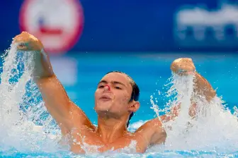 El caleño Nicolás Tascón en acción durante la prueba de solo en los Panamericanos de Natación Artística que se disputó en Chile. FOTO CORTESÍA PANAM SPORT