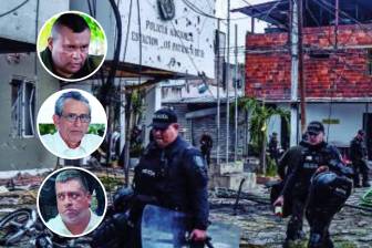 La estación policial, casas y locales vecinos quedaron seriamente afectados por el carrobomba en Los Patios, Norte de Santander. De arriba a abajo, “Calarcá”, “Walter Mendoza” y “Araña”, cabecillas de las disidencias. FOTO AFP y redes sociales.