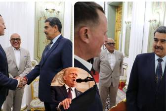 La imagen del estadounidense Grenell y Nicolás Maduro dio la vuelta al mundo y algunos aseguran que esto demuestra “quién es el presidente de Venezuela”. FOTO: AFP y redes sociales