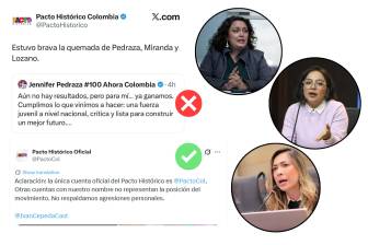 Desde la cuenta falsa atacaron a las candidatas Pedraza, Miranda y Lozano. El Pacto rechazó el mensaje. FOTOS: CAPTURA DE PANTALLA Y COLPRENSA.