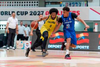 El internacional Braian Angola lideró la ofensiva de Colombia para la victoria 102-86 ante Venezuela en la clasificación a la fase final de las Américas para el Mundial de Catar 2027. FOTO CORTESÍA DPB