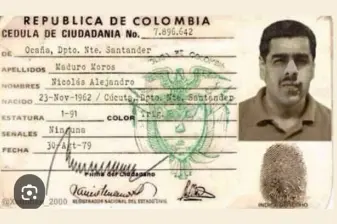 En redes sociales circula una supuesta cédula colombiana con el nombre de Nicolás Alejandro Maduro Moros. FOTO: Tomada de las redes sociales 