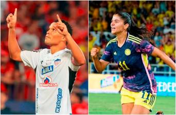 Carlos Bacca fue el goleador de la Liga colombiana en el segundo semestre de 2023. Catalina Usme ostenta el récord e anotaciones de la Selección Colombia femenina (51) y la Copa Libertadores (31). FOTOS: MANUEL SALDARRIAGA Y TOMADA DEL X DE @FCFSeleccionCol