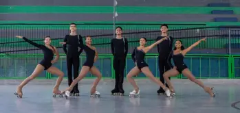 Sara Bedoya, Miguel Arango, Salomé Upegui, Jacobo Viera, Michel Upegui, Matías Montoya e Isabella Amaya, quienes hacen parte de la lista de nuevas caras del patinaje artístico paisa, junto a Amelia Pérez, quien está en Juegos Centroamericanos con Paulina Pérez. FOTOs camilo suárez FOTOS CAMILO SUÁREZ 