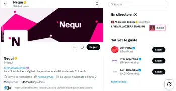 Cuenta de Nequi en la red social X luego de su recuperación. FOTO tomada de X