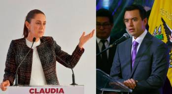 La presdiente de México, Claudia Sheinbaum, y su homólogo ecuatoriano Daniel Noboa. FOTO: Getty 