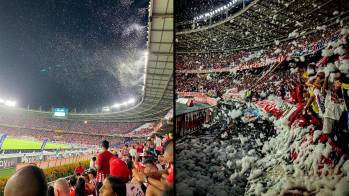 Los aficionados al Metropolitano compartieron imágenes en redes sociales donde se notaba la lluvia de espuma. FOTOS TOMADAS DE X