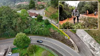 En la imagen grande se ve uno de los puntos que será intervenido; la pequeña corresponde a uno de los episodios de caída de material sobre la Loma El Escobero. FOTOS Cortesía