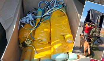 Así iban armados los 400 kilos de explosivos encontrados dentro del camión, en un puesto de control militar en Santander de Quilichao, Cauca. FOTOS: CORTESÍA EJÉRCITO.