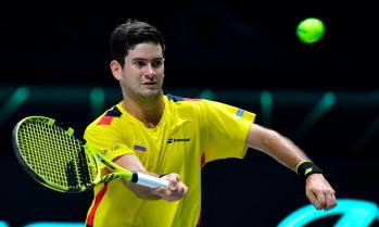 Nicolás Mejía le entregó el primer punto a Colombia en la serie de Copa Davis ante Barbados que se disputa en Ibagué. FOTO CORTESÍA FEDECOLTENIS