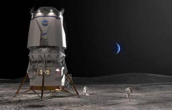 Concepto artístico del módulo de aterrizaje humano Blue Moon MK-2 de Blue Origin, que está previsto que lleve astronautas a la Luna durante Artemisa V. FOTO cortesía Blue Origin