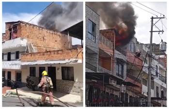A la izquierda, la emergencia en El Rosario de Bello. A la derecha, el fuego en un apartamento de Castilla. FOTOS: Cortesía Denuncias Antioquia.