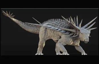 Reconstrucción del Spicomellus afer, el anquilosaurio jurásico descubierto en Marruecos con un collar de púas de casi un metro. FOTO cortesía Universidad de Birmingham