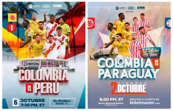 En el afiche del amistoso ante Perú aparece James Rodríguez, pero en el de Paraguay fue cambiado por Gustavo Puerta. FOTOS Ticketmaster