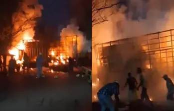 Camión de pollos quemado por disidentes de Farc en Jamundí. Foto: tomada de video