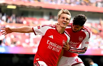 Martin Odegaard celebrando su gol ante el City. FOTO: X Arsenal