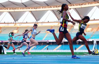Las colombianas Angie Nicoll Mejía y Karen Tatiana Palomeque, ganadoras de oro y plata en el Mundial de India. FOTO: GETTY