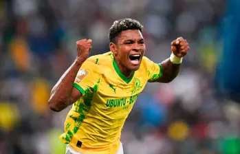 Brayan León es el goleador del Mamelo Sundowns del fútbol sudafricano. El nacido en Turbaco, Bolívar, ha marcado 15 goles en 24 partidos. El delantero llegó desde el DIM. FOTO: Masandawana