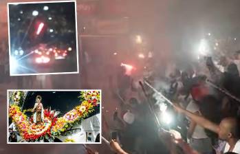 Durante la noche del pasado jueves se presentaron explosiones de pólvora en el sur del Valle de Aburrá. Una de ellas se relacionó con la final de fútbol del barrio Antioquia, mientras que otra se debió a caravanas de la celebración de la Virgen del Carmen, como la ocurrida con taxistas en la calle 30 con la avenida Industriales (detalle superior). FOTOS: CORTESÍA Y EL COLOMBIANO