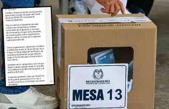 Con este mensaje amenazante, en Angostura y Campamento se incentivó a participar en las elecciones, lo que disparó la cantidad de votantes a cifras históricas. FOTOS: MANUEL SALDARRIAGA Y CORTESÍA