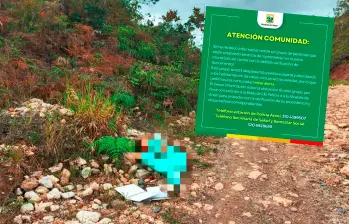 Los dos cuerpos de los optómetras asesinados en Anorí fueron encontrados a unos 20 metros de distancia uno del otro en la vereda Las Ánimas. Se investiga qué grupo armado perpetró el crimen. FOTOS: Cortesía