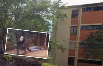 En los alrededores de la urbanización La Toscana, en el barrio Córdoba, de Medellín, se ve cómo el hombre le propina la golpiza a una mujer. FOTOS: GOOGLE MAPS Y TOMADA DE VIDEO