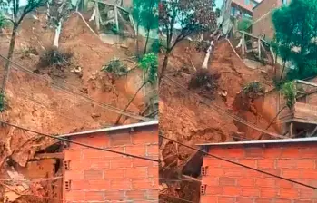 Este fue el deslizamiento que ocurrió en la mañana de este viernes en Villatina, en la misma zona donde se produjo la evacuación de más de 35 familias y en la que se han presentado situaciones de orden público. FOTO; CORTESÍA (TOMADA DE VIDEO)