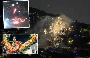 En el marco de las celebraciones de la Virgen del Carmen se presentaron lanzamientos de pólvora en la noche de este jueves, principalmente, en el sur del Valle de Aburrá. Uno de los hechos se presentó en una caravana de taxistas en la calle 30 con la avenida Industriales (detalle superior). FOTOS: EL COLOMBIANO Y CORTESÍA