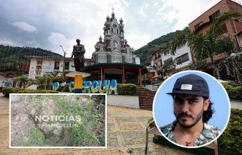 Una fosa común hallada a pocos metros del río San Andrés, en la vereda Guayabal, sería clave en la investigación para esclarecer el crimen del ingeniero Andrés Camilo Peláez Yepes en San Andrés de Cuerquia. FOTOS: MANUEL SALDARRIAGA Y CORTESÍA TELEMEDELLÍN