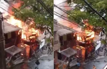 Así se veía el incendio en Manrique Versalles en la mañana de este jueves. Las autoridades investigan las causas. FOTO: CORTESÍA