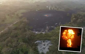 Así quedó la zona donde el volcán de lodo hizo erupción en San Juan de Urabá. A la izquierda, se ve cómo parte del material provocó el cierre de la vía entre este municipio y su corregimiento San Juancito. FOTOS: CORTESÍA ALCALDÍA DE SAN JUAN DE URABÁ