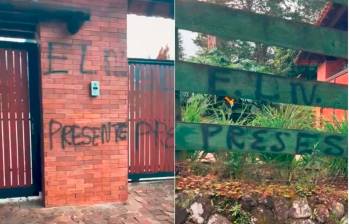 Estos fueron dos de los letreros que se pintaron en una vereda del municipio de El Retiro. Además se vieron banderas en la localidad. FOTOS: Cortesía