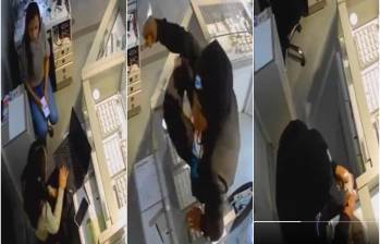 En las imágenes se ve una secuencia de los hechos que dejaron al ladrón capturado por la misma comunidad que se encontraba alrededor de la joyería en el centro de Bogotá. FOTO: CAPTURA VIDEO REDES SOCIALES 