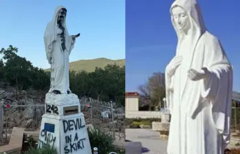 La imagen de la Virgen de Medjugorje y el altar exterior de la iglesia de Santiago fueron restaurados tras un ataque vandálico que provocó daños en uno de los principales santuarios marianos del mundo. FOTO: @manunavarro84 vía X, Catholicus.eu Español.
