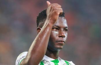 El futbolista vallecaucano Marino Hinestroza suma siete goles en lo que va del 2025 con Atlético Nacional. Foto: Manuel Saldarriaga