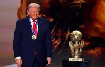 Donald Trump durante el sorteo del la Copa Mundial de Fútbol 2026 habló con medios colombianos. FOTO: GETTY