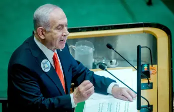 Netanyahu llegando a dar su discurso ante Naciones Unidas. FOTO: GETTY