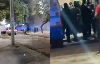 La Policía frustró un intento de robo en la sede del Banco de la República en Santa Marta, a la que cuatro hombres ingresaron vestidos de personal de transporte de valores. FOTO: Captura de video redes sociales