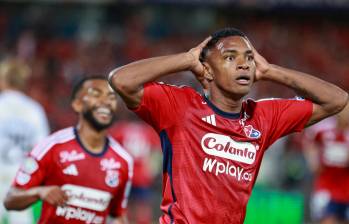 El delantero Brayan León Muñiz (23 años) es el máximo goleador del Medellín en esta edición de la Copa Sudamericana: marcó 6 tantos. Con ellos, pelea el botín de oro del torneo continental. FOTO MANUEL SALDARRIAGA