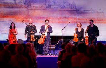 Rafael Aguirre y el Cuarteto Noûs en su presentación de este martes en Cartagena. FOTO Cortesía Cartagena Festival de Música