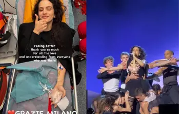 Rosalía publicó una imagen desde una cama hospitalaria horas después de abandonar el escenario en Milán por una intoxicación alimentaria. FOTOS: Tomadas de redes sociales 