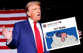 La publicación de Trump mostró el mapa venezolano cubierto con la bandera estadounidense y el mensaje “51st State”. Foto: AFP / redes sociales