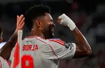 Miguel Ángel Borja y su último festejo con River Plate. FOTO @RiverPlate