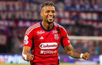 El lateral derecho del DIM, Léyser Chaverra, marcó el último gol de Millonarios en el estadio El Campín de Bogotá. Fue en febrero del 2025. Foto: Camilo Suárez