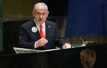 Benjamín Netanyahu, primer ministro de Israel en su intervención ante la ONU. FOTO: AFP