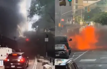 El vehículo se incendió y explotó cerca del Toro de Wall Street, en una de las zonas más transitadas del distrito financiero de Nueva York. FOTO: Captura de video.