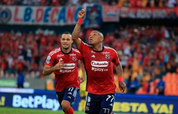 La celebración de Brayan León tras la segunda anotación del DIM, que después fue anulada. FOTO JUAN ANTONIO SÁNCHEZ